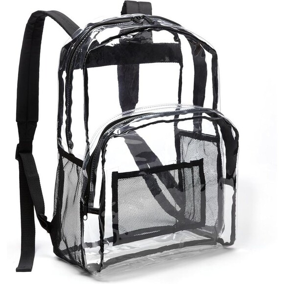 LARGE CLEAR BACKPACK PVC Transparent Book Bag Water-Resistant Organizer Pocket - Picture 1 of 7